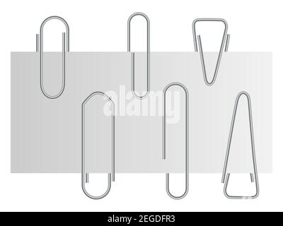 Paper clip. Business office note attach. Metal paperclip element for paperwork. School education notbook attachement supplies. Letter holder shape des Stock Vector