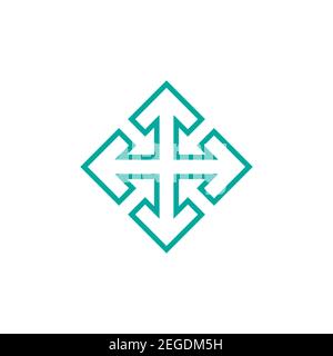 four blue arrows point out from the center. Expand Arrows icon. Outward Directions icon. Vector illustration. Isolated on white. Stock Vector