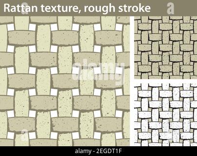 Three different versions of a seamless pattern fill with a rattan texture: unfilled, with white and colored fill. Stock Vector