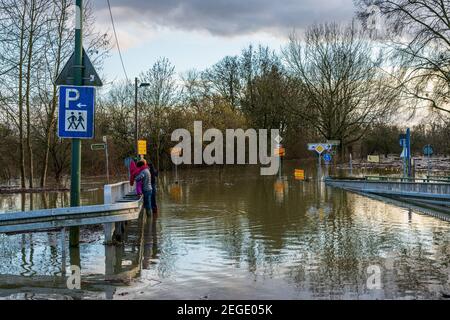 Flood on the Rhine near Düsseldorf, Germany. Stock Photo