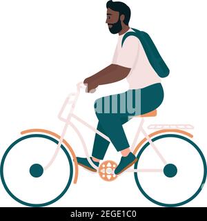 African american man in bicycle flat color vector detailed character Stock Vector