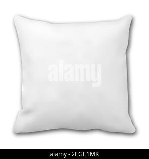 Pillow mockup. Square bed cushion isolated blank. Fluffy cotton fabric 3d blank. Realistic rectangular sofa decoration product Stock Vector