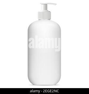 Pump bottle. Dispenser mockup. Cosmetic product package blank. Liquid cream soap plastic tube with push valve. Pharmacy packaging template. Shower gel Stock Vector