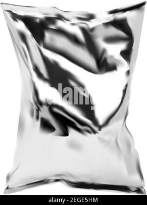 Snack package. Foil pouch. Chips packet blank. 3d design. Clear pack mockup for candy. Biscuit, cookie or chokolate sachet, isolated. Retail pocket la Stock Vector