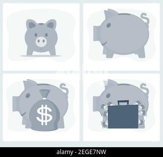 Pig piggy bank vector illustration in flat style. The concept of saving or save money or open a bank deposit. The idea of an icon of investments in Stock Vector