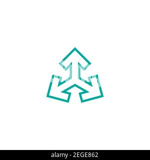 Three arrows point out from the center. Expand Arrows icon. Outward Directions icon. Vector illustration. Isolated on white. Stock Vector