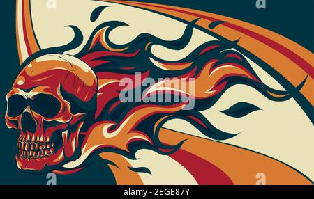 Skull on Fire with Flames Vector Illustration Stock Vector