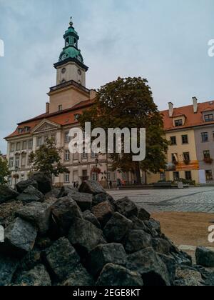 Jelenia Gora September 7 2019 Town hall with clock tower at market square Stock Photo