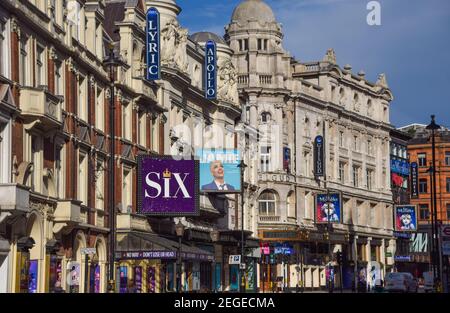 London, UK.18th February 2021. Theatres on Shaftesbury Avenue, West End, daytime view. Credit: Vuk Valcic/Alamy Stock Photo