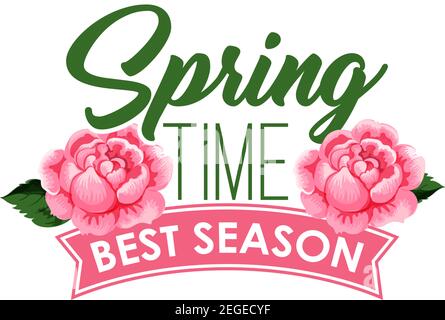 Spring time best season icon of pink roses flowers and green leaf for holiday or springtime seasonal greeting card. Vector floral design with rose flo Stock Vector