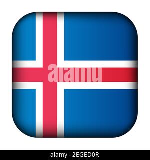 Glass light ball with flag of Iceland. Squared template icon. Icelandic national symbol. Glossy realistic cube, 3D abstract vector illustration Stock Vector
