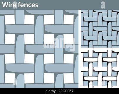 Three different versions of a seamless pattern with a wire mesh: unfilled, with white and colored fill. Stock Vector