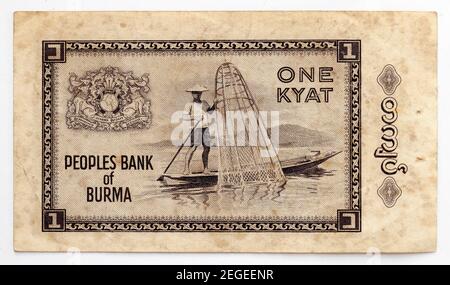 Old Burmese Bank Note - One Kyat Stock Photo