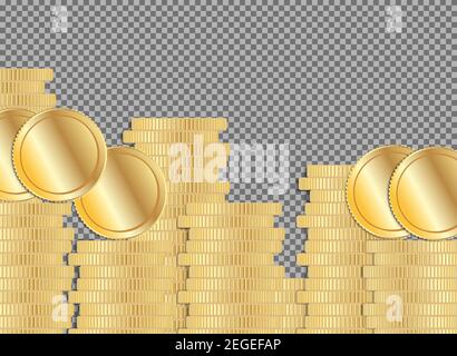 Coin pile. Gold money stack. Flat cash gain symbol on transparent background. Pound, dollar currency income. Game treasury or revenue. Prosperity icon Stock Vector