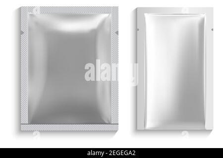 Foil sachet. Facial mask pouch. White package vector blank. Disposable wet napkin packaging for woman. Silver wrapper for woman facial skin cosmetic s Stock Vector