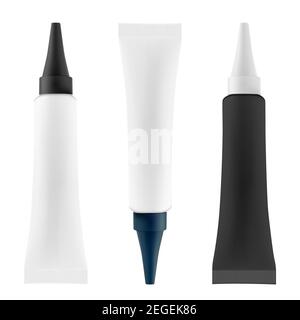 Eye cream tube. Cosmetic serum package. 3d pack mock up. Realistic medical packaging for cosmetology ointment. Hand creme squeeze container with cap. Stock Vector