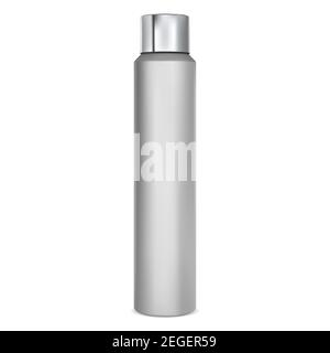 Spray tin mockup. Aluminium deodorant tube blank. Silver cylinder can for air freshener Stock Vector