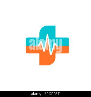 Cardiology doctor plus help pharmacy medical health care logo vector design. Stock Vector