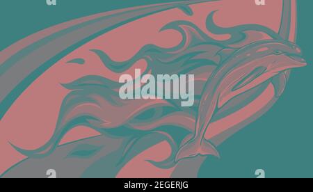 dolphin jumping with flames vector illustration design Stock Vector