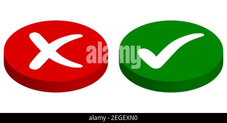 Buttons input output, rejected approved, vector cross mark and check mark, green start, red stop buttons Stock Vector