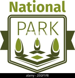 National park icon template for ecology nature square or city green park. Vector isolated symbol of green tree or parkland and woodland for outdoor ur Stock Vector