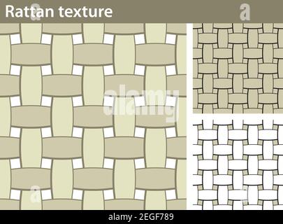 Three different versions of a seamless pattern fill with a rattan texture: unfilled, with white and colored fill. Stock Vector