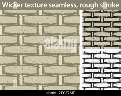 Three different versions of a seamless pattern fill with a wicker texture: unfilled, with white and colored fill. Stock Vector