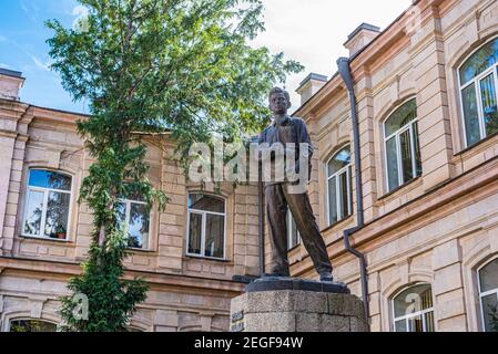 Vladimir Mayakovsky (Soviet Russian poet) monument in Kutaisi, Georgia. Monument built in Soviet era in front of school (gymnasium) he had attended. Stock Photo