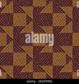 Vector geometric triangle square tile textured seamless pattern background.Monochrome brown backdrop tiled triangular and rectangular shapes with Stock Vector