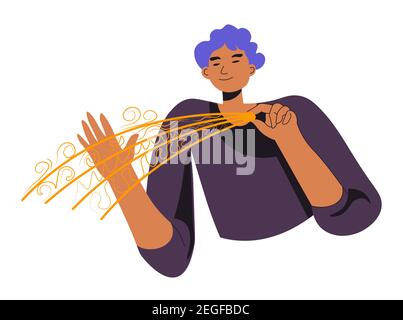 Character presenting art made of iron or gold Stock Vector