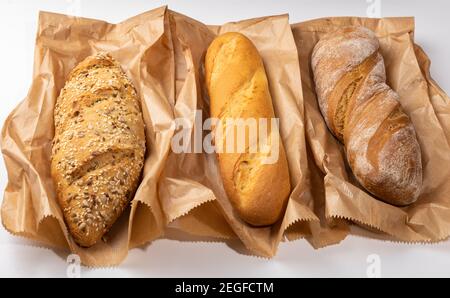 Freshly baked delicious bread, ciabatta. Homemade baked various baguette, whole wheat , oat and rye loaf. Healthy lifestyle, multi seeds, gluten free Stock Photo