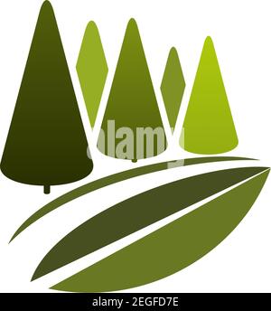 Green trees in nature forest icon template for ecology environment or landscaping design and urban horticulture association. Vector isolated green par Stock Vector