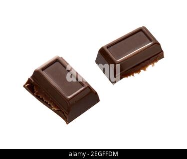 Chocolate  bar with chocolate filling isolated on white background. Candy bar. Stock Photo