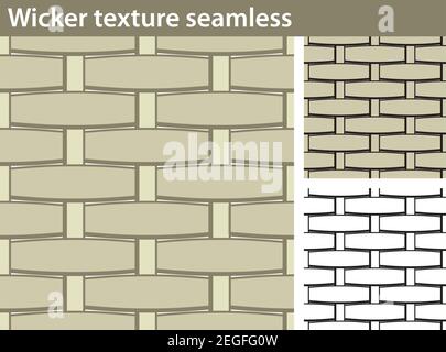 Three different versions of a seamless pattern fill with a wicker texture: unfilled, with white and colored fill. Stock Vector
