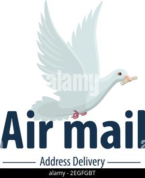 Air mail flying dove with letter envelope in beak icon for postage service. Vector isolated symbol of pigeon bird delivering mail for express delivery Stock Vector