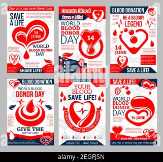 Blood Donor Medical Center Banner Set For Blood Donation Template. Red 