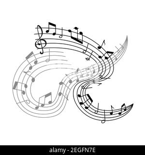 Musical staff or music stave poster for music concert. Vector musical notes on staff icon of notes and clef for jazz night or classical opera concert Stock Vector