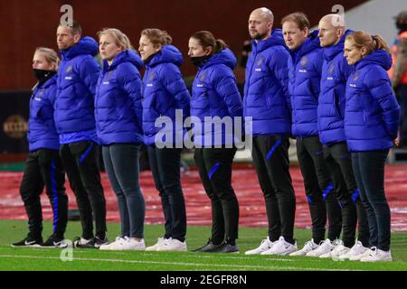 BRUXELLES, NETHERLANDS - FEBRUARY 18: Staff of Dutch Team during the International Friendly Match match between Belgium Women and Netherlands Women at Stock Photo