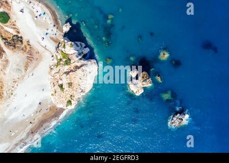 Drone view of Aphrodite's rock (Petra tou Romiou), Cyprus Stock Photo