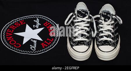 Lviv Ukraine November 9 2020 Converse All Stars black with white Chuck Tailor text Stock Photo Alamy