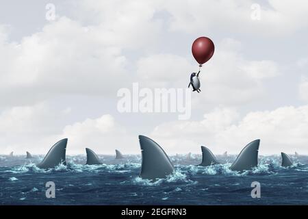 Overcoming risk and a concept representing difficulty and to overcome a difficult and challenging problem with 3D render elements. Stock Photo