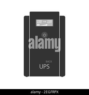 Professional uninterruptible power supply with digital display and large button. Flat vector illustration Stock Vector