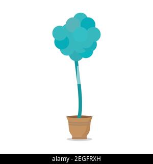 A green tree in a pot on a long trunk. Modern images of the plant in the pot. Flat vector illustration Stock Vector