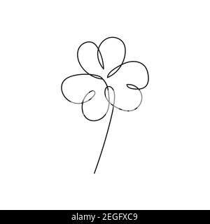 Vector illustration of irish symbol of St Patrick Day. Continuous line drawing of shamrock leaf. Minimalism black-white design Stock Vector