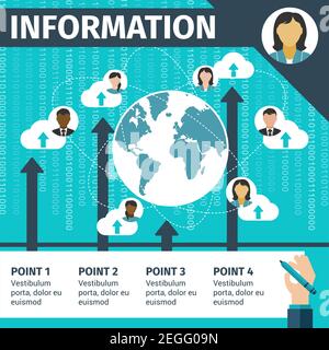 Cloud computing and information technology banner. Earth globe spanned by global network with internet user avatars connected to database of cloud sto Stock Vector