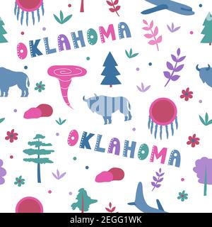 USA collection. Vector illustration of Oklahoma theme. State Symbols - seamless pattern Stock Vector