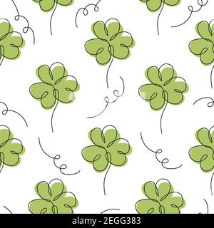 Elegant continuous line seamless pattern with clovers, design elements. Floral pattern for invitations, cards, print, gift wrap, fabric Stock Vector