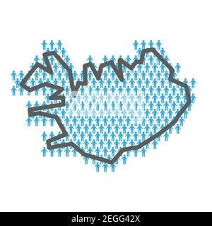 Iceland population map. Country outline made from people figures Stock Vector