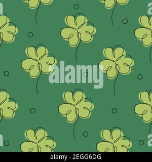 Elegant continuous line seamless pattern with clovers, design elements. Floral pattern for invitations, cards, print, gift wrap, fabric Stock Vector