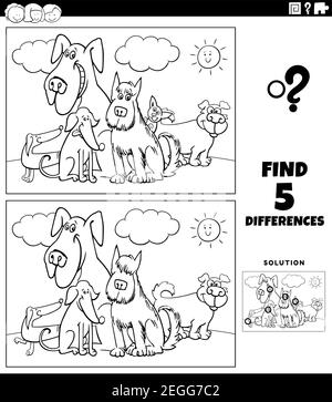 differences game with cartoon dogs coloring page Stock Vector Image ...